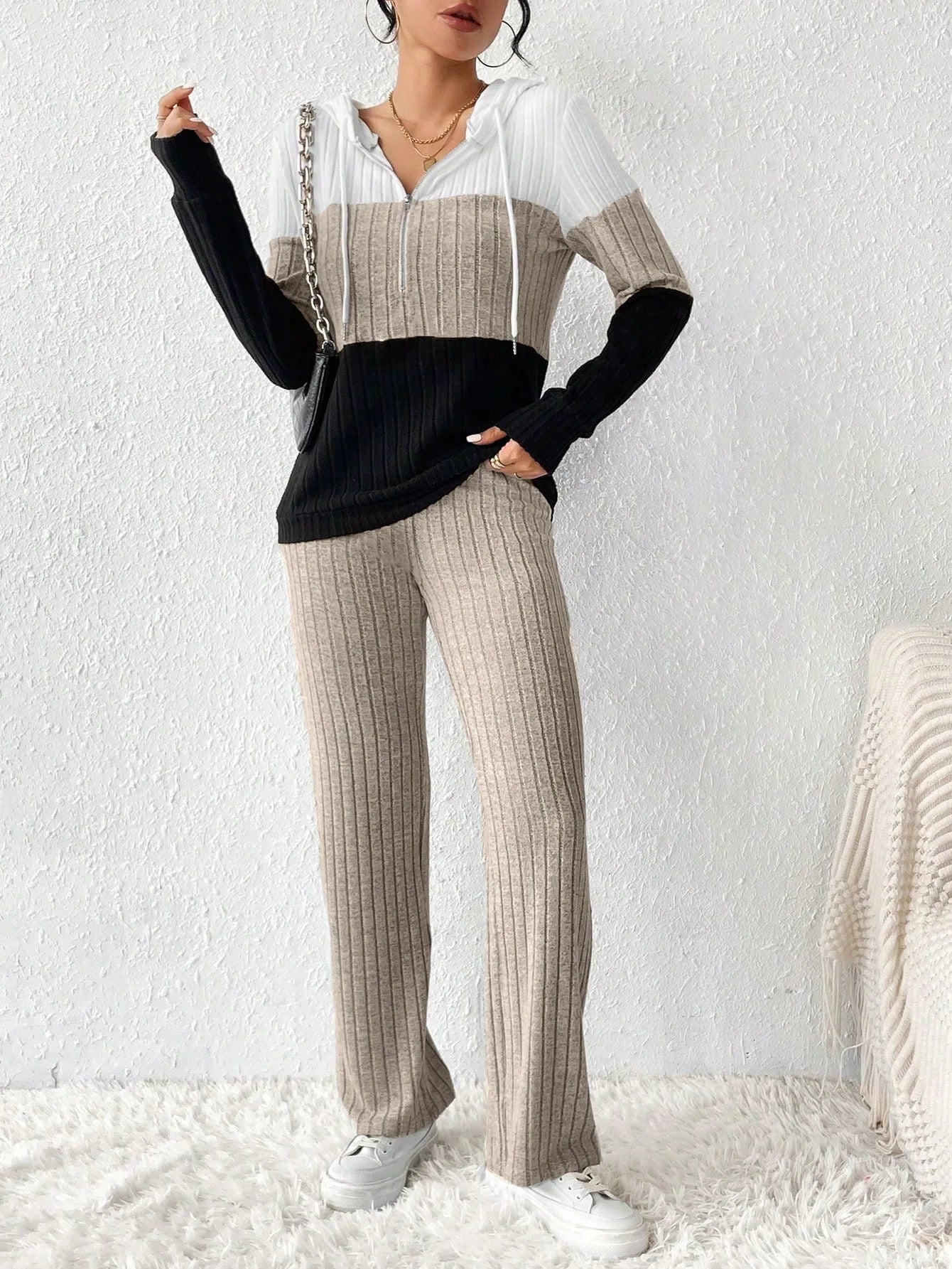Loose Knitted Sweatshirt Suit