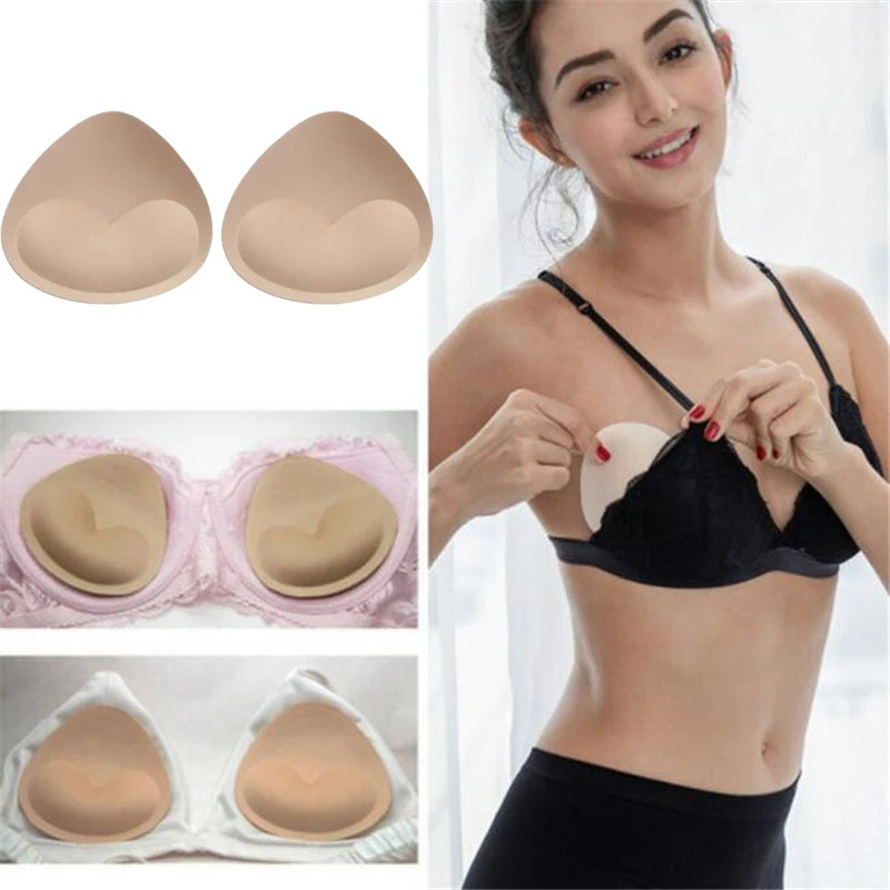 1Pair Thick Sponge Bra Pads for Women Swimsuit Breast Push up Breast Enhancer Removeable Bra Pads Inserts Cups Bra Accessories