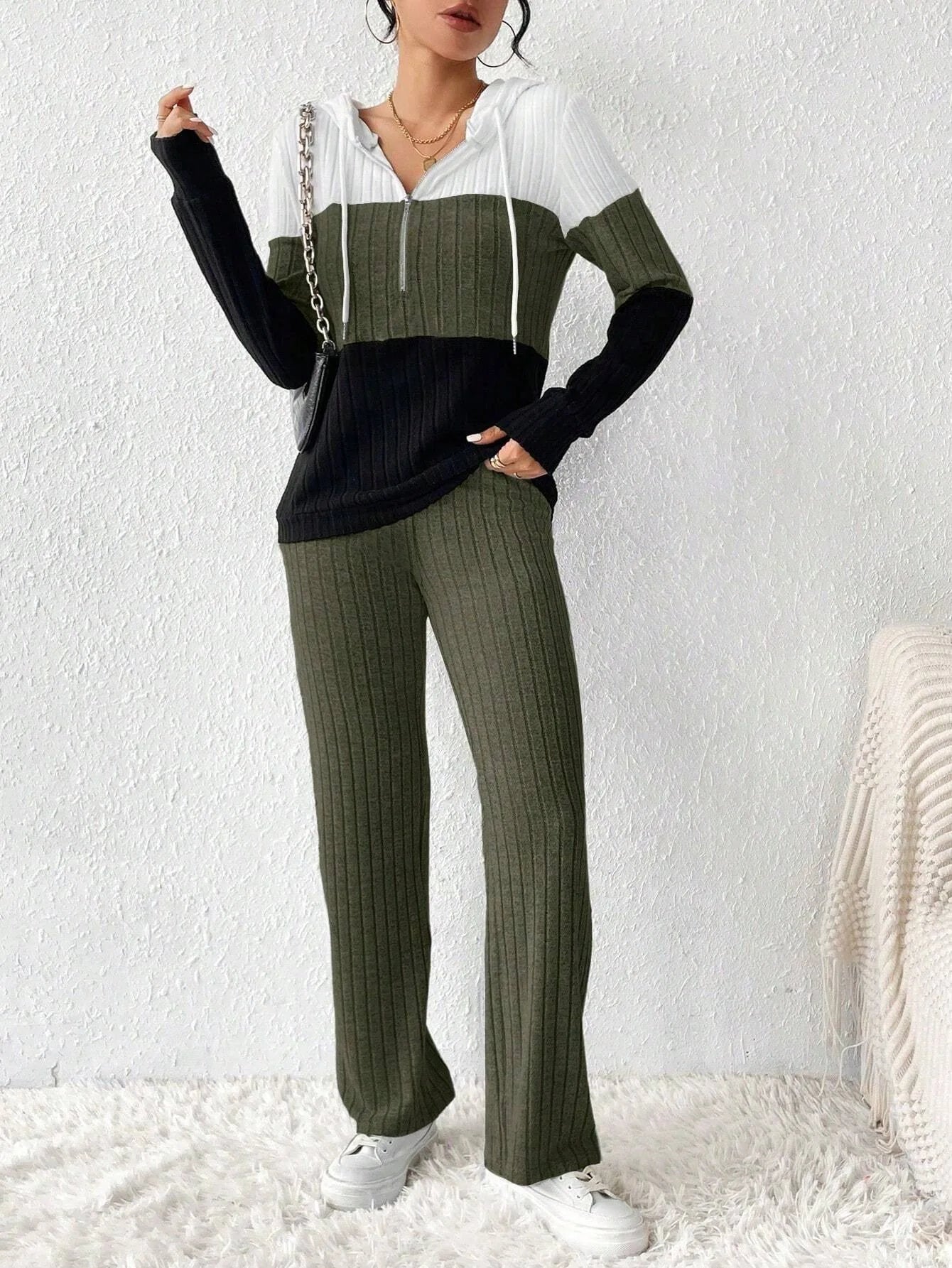 Loose Knitted Sweatshirt Suit