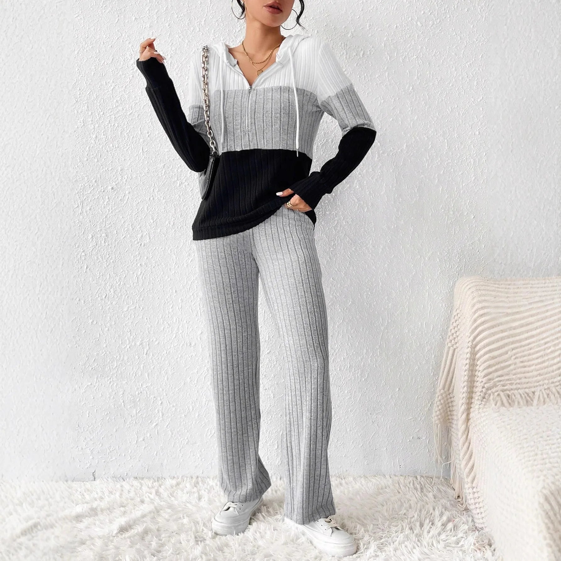 Loose Knitted Sweatshirt Suit