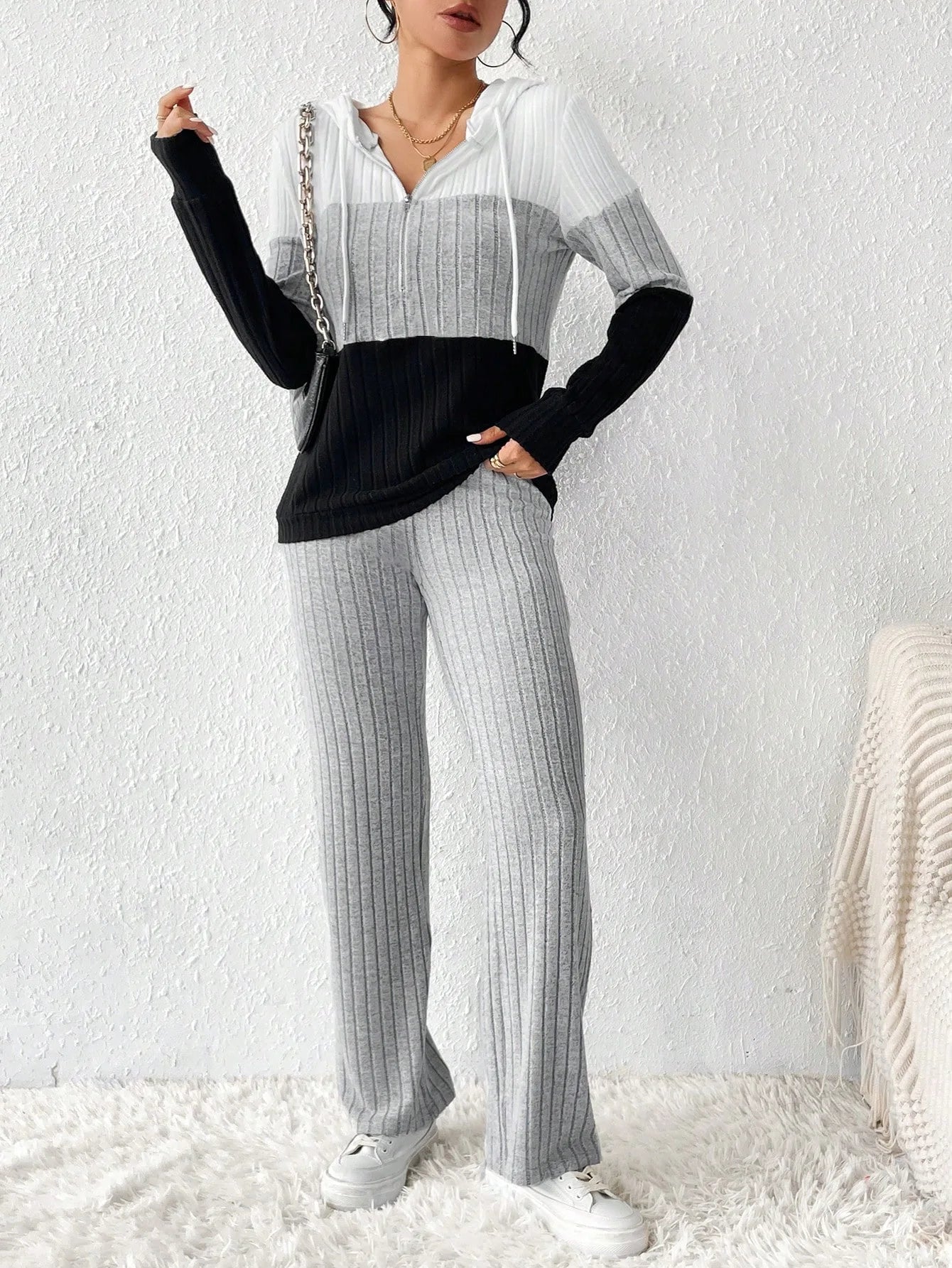 Loose Knitted Sweatshirt Suit