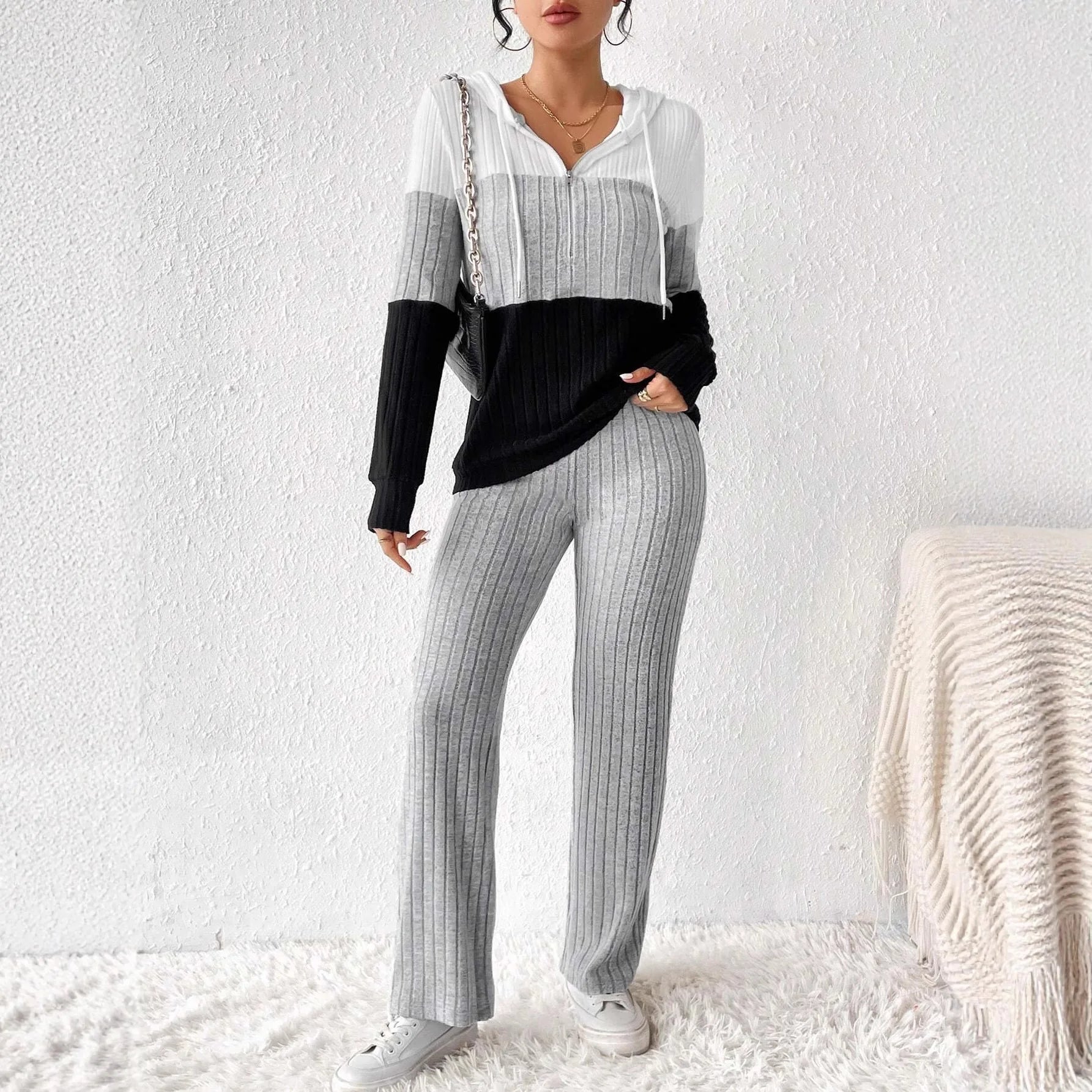 Loose Knitted Sweatshirt Suit