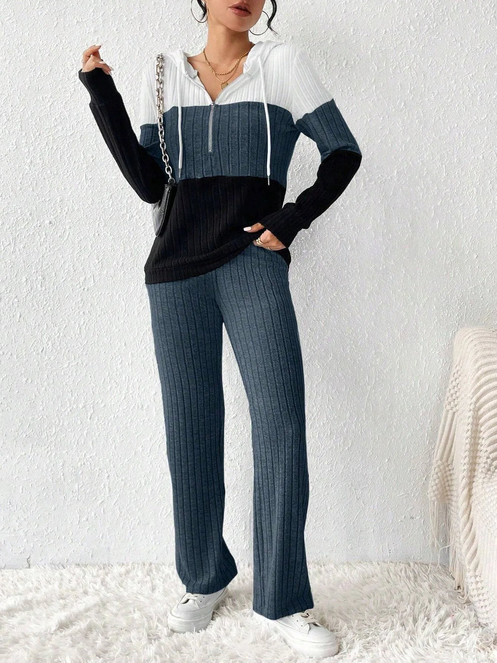 Loose Knitted Sweatshirt Suit