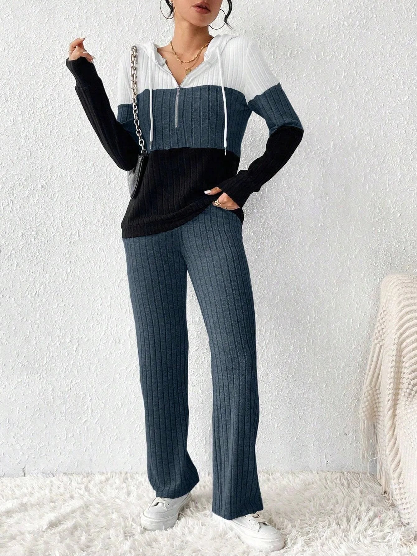 Loose Knitted Sweatshirt Suit